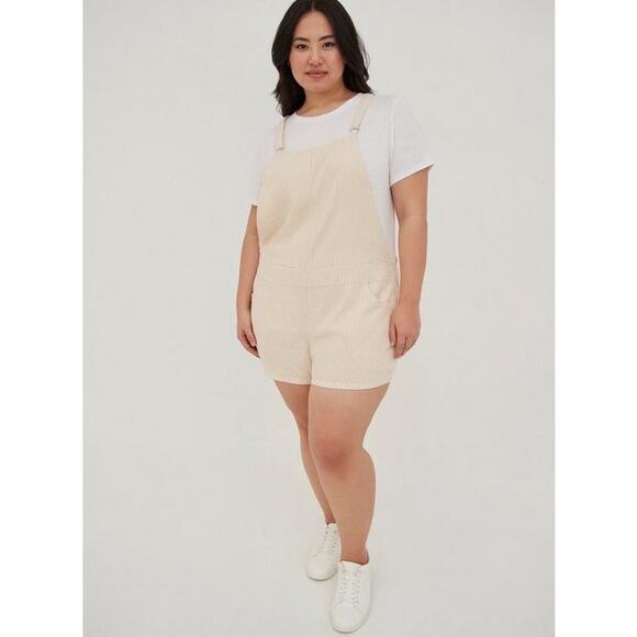 NWT Torrid Sunshine Yellow Stripe Stretch Linen Blend Shortall Overall Romper 4X - Picture 5 of 12